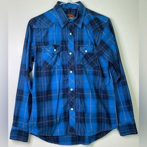 Rafter C Shirt Red Dirt Collection Pearl Snap Western XL Blue Plaid Long Sleeve